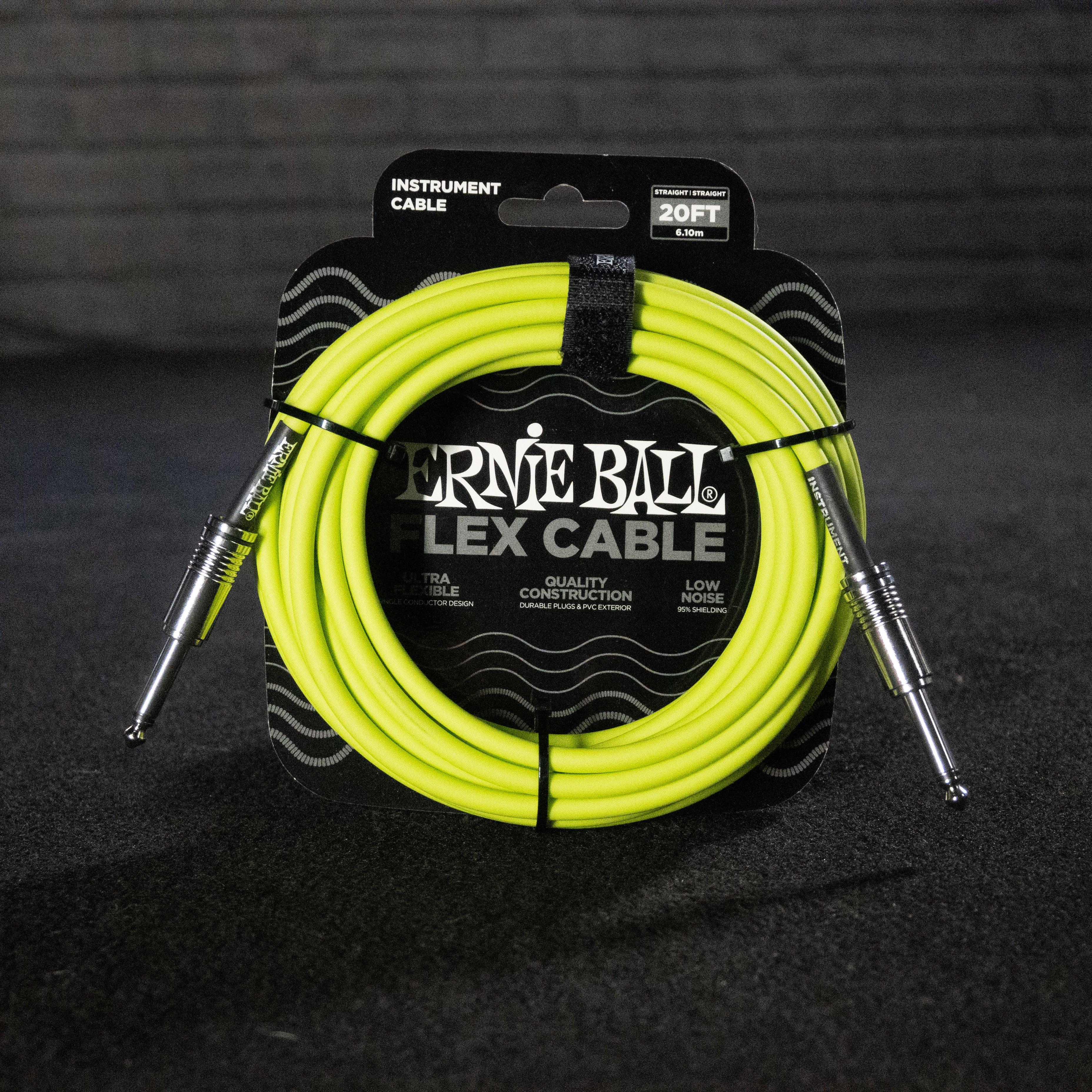 Ernie Ball Flex Instrument Cable Straight/Straight 20ft (Green) - Impulse Music Co.