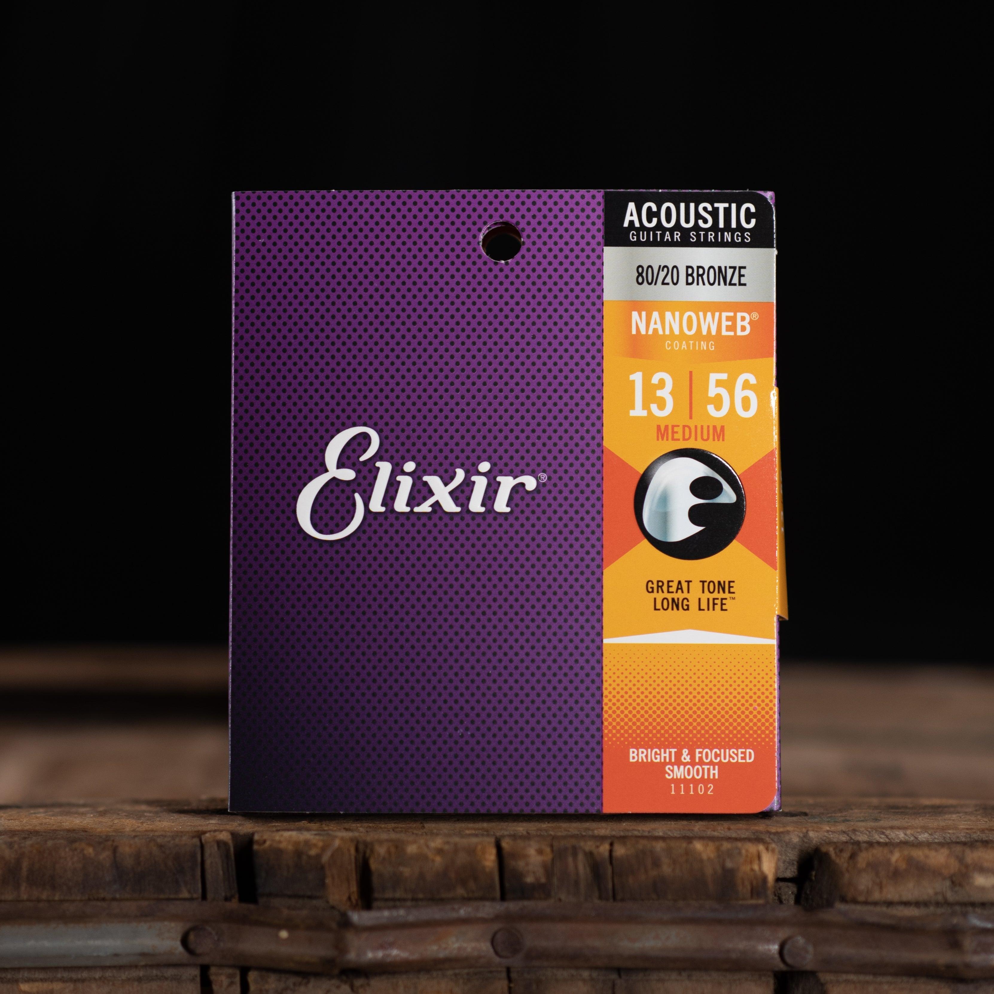 Elixir Strings Nanoweb 80/20 Acoustic Guitar Strings - .013-.056 Medium - Impulse Music Co.