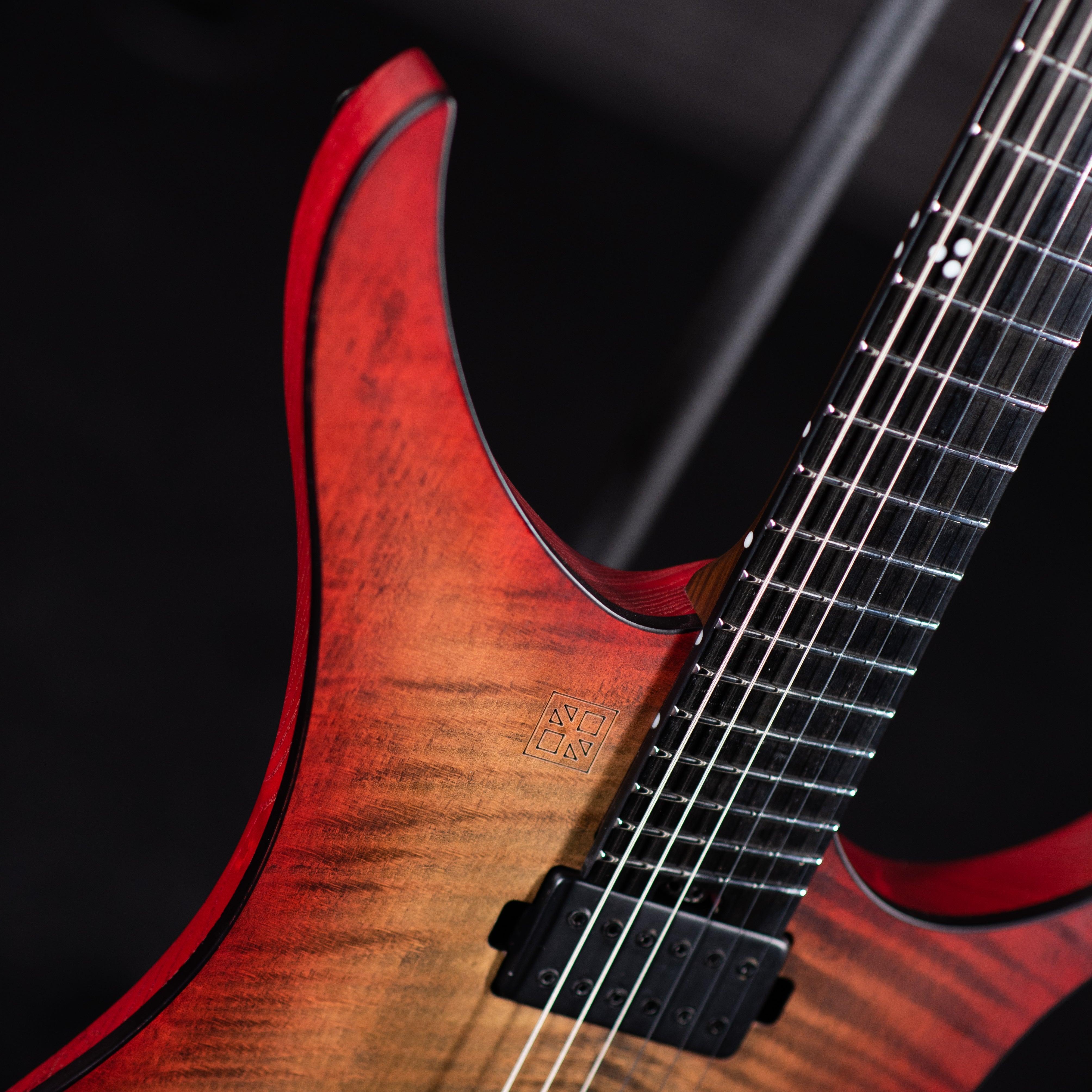 GOC Materia Headless 6 String (Red Flame Maple) - Impulse Music Co.