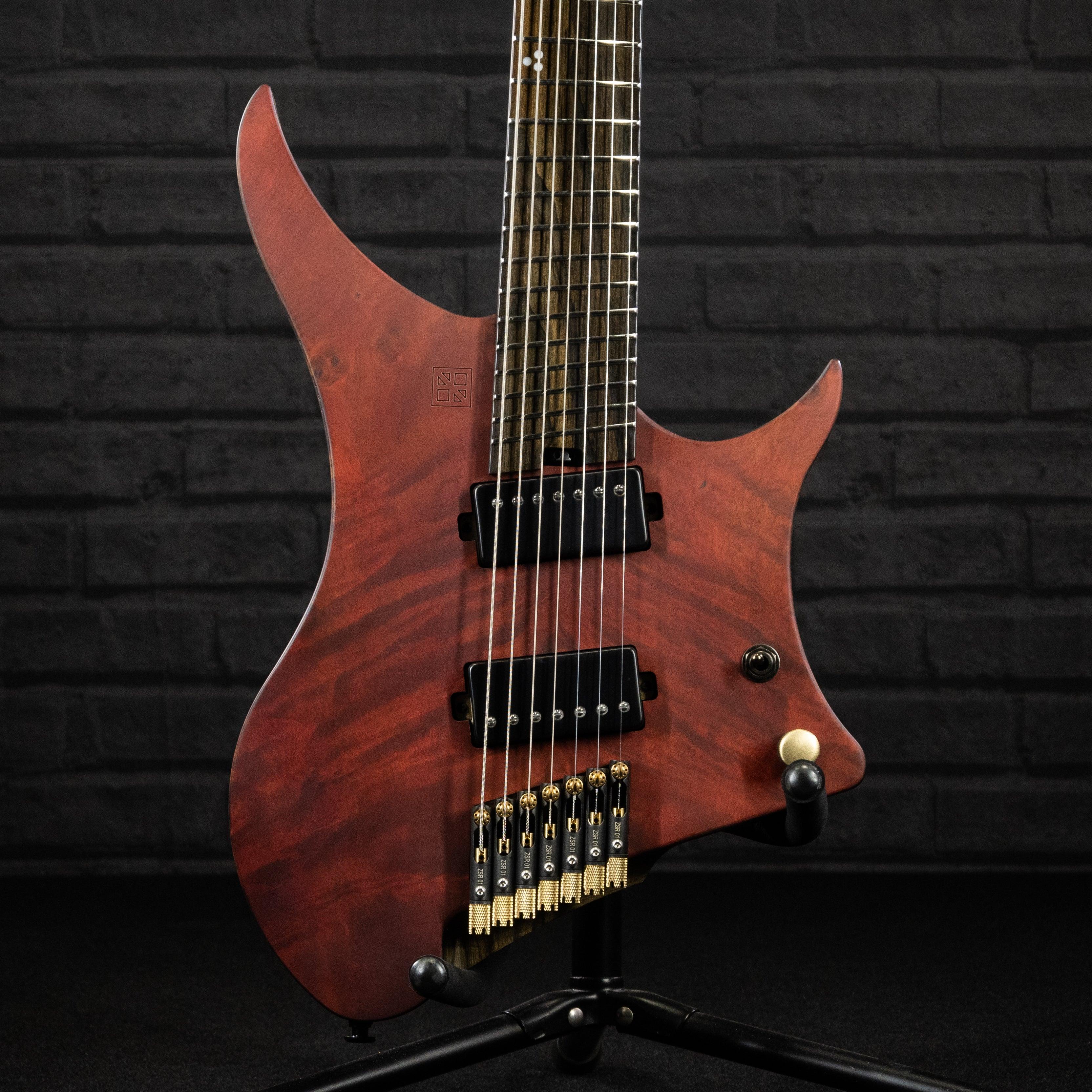 GOC Materia Headless Guitar 7 String E Series (Worn Red Flame) #00423 - Impulse Music Co.