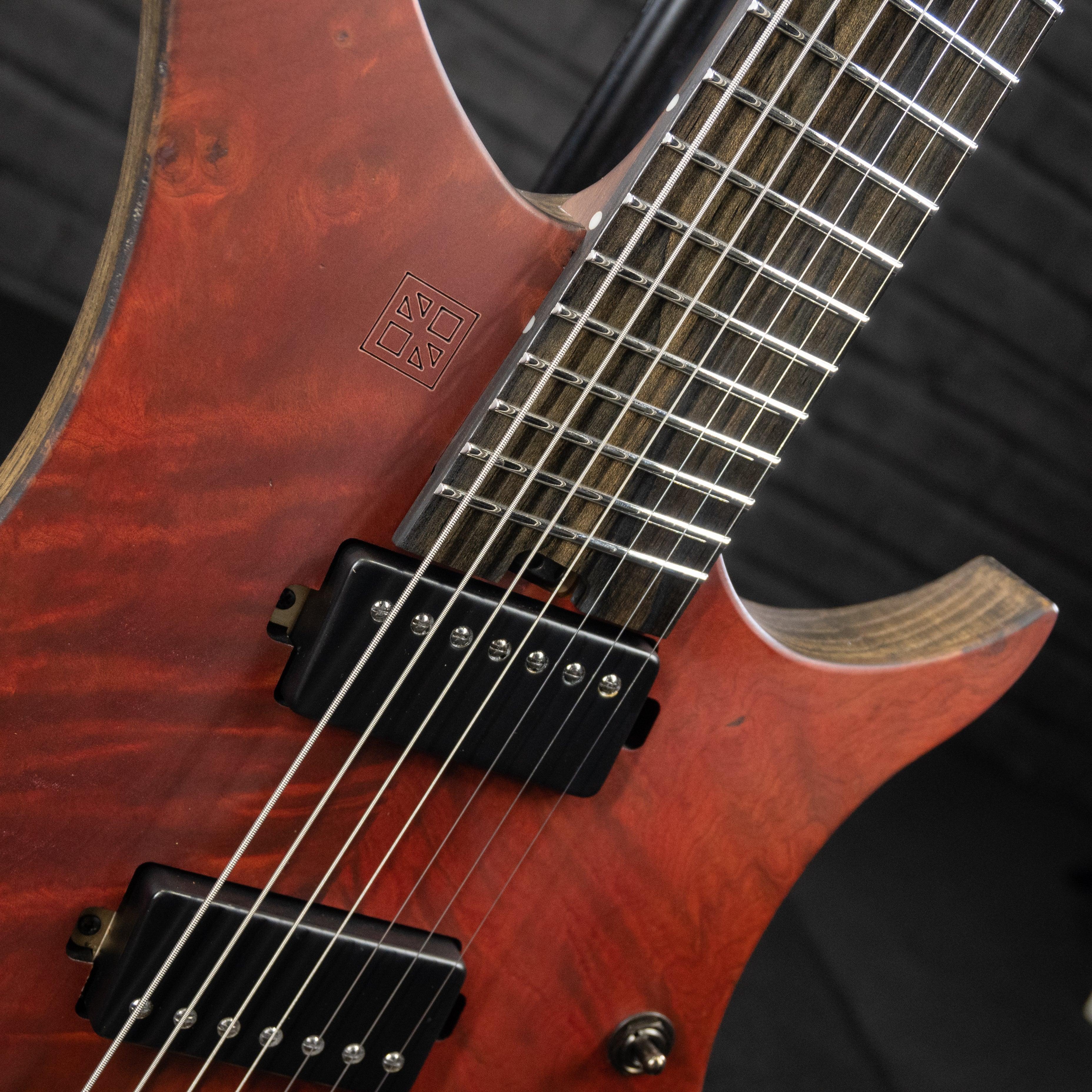 GOC Materia Headless Guitar 7 String E Series (Worn Red Flame) #00423 - Impulse Music Co.