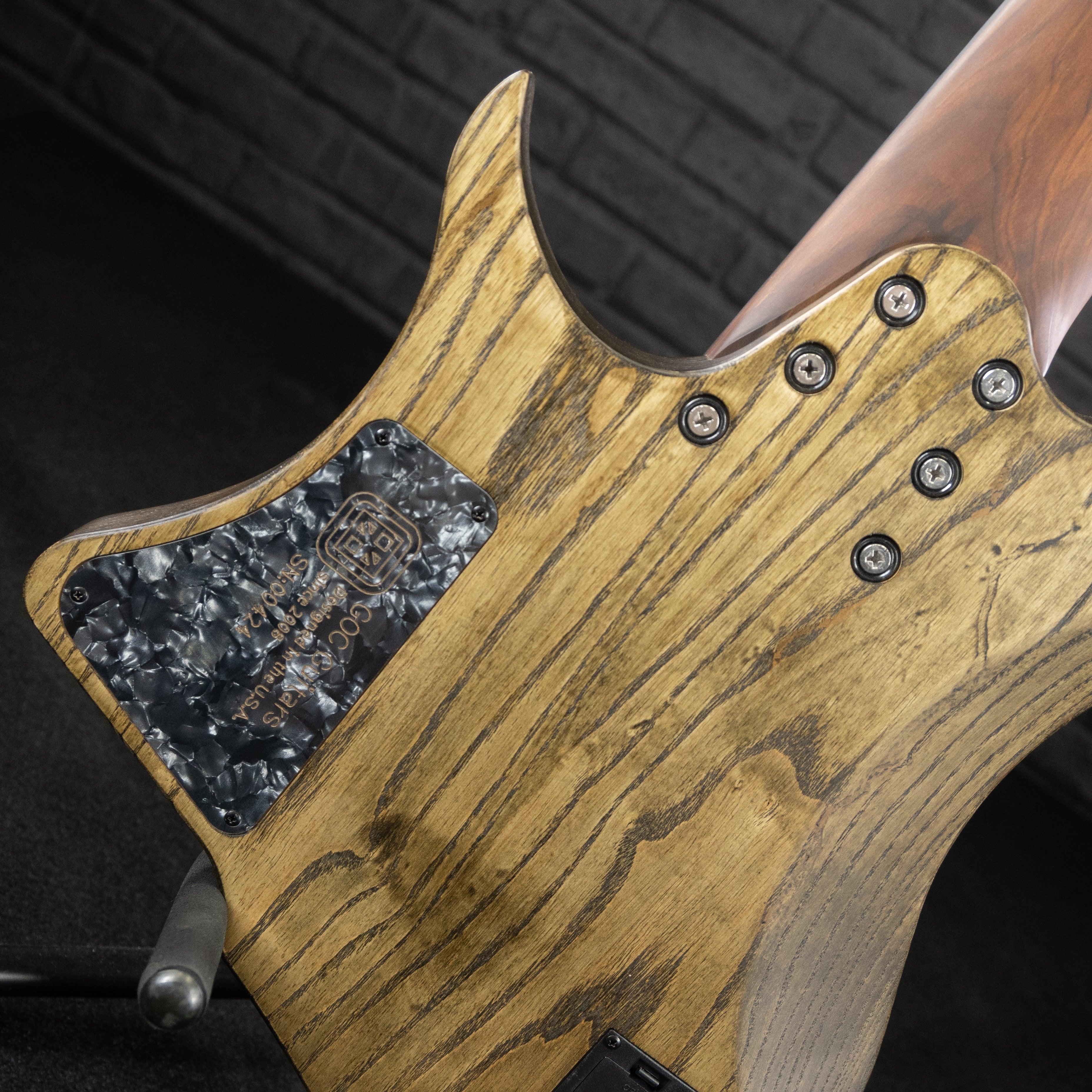 GOC Materia Headless Guitar 8 String E Series (Worn Red Flame) #00424 - Impulse Music Co.