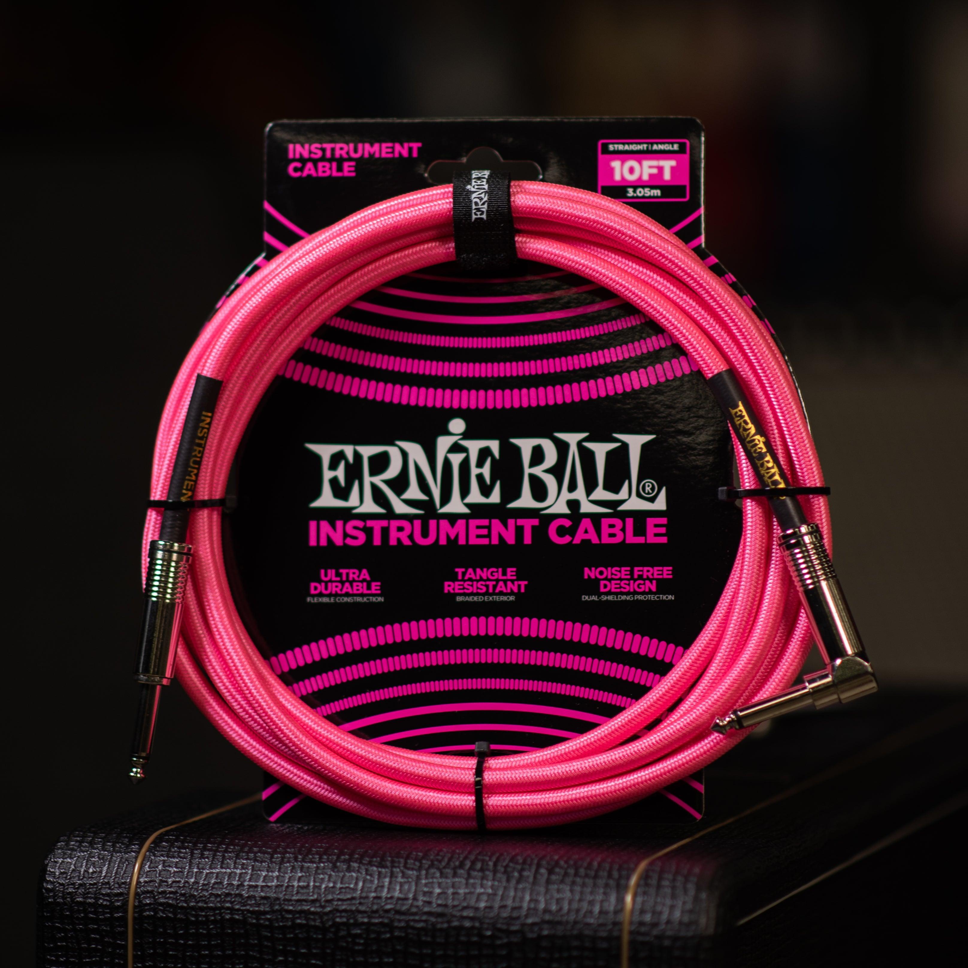 Ernie Ball 10' Braided Straight / Angle Instrument Cable - Neon Pink - Impulse Music Co.