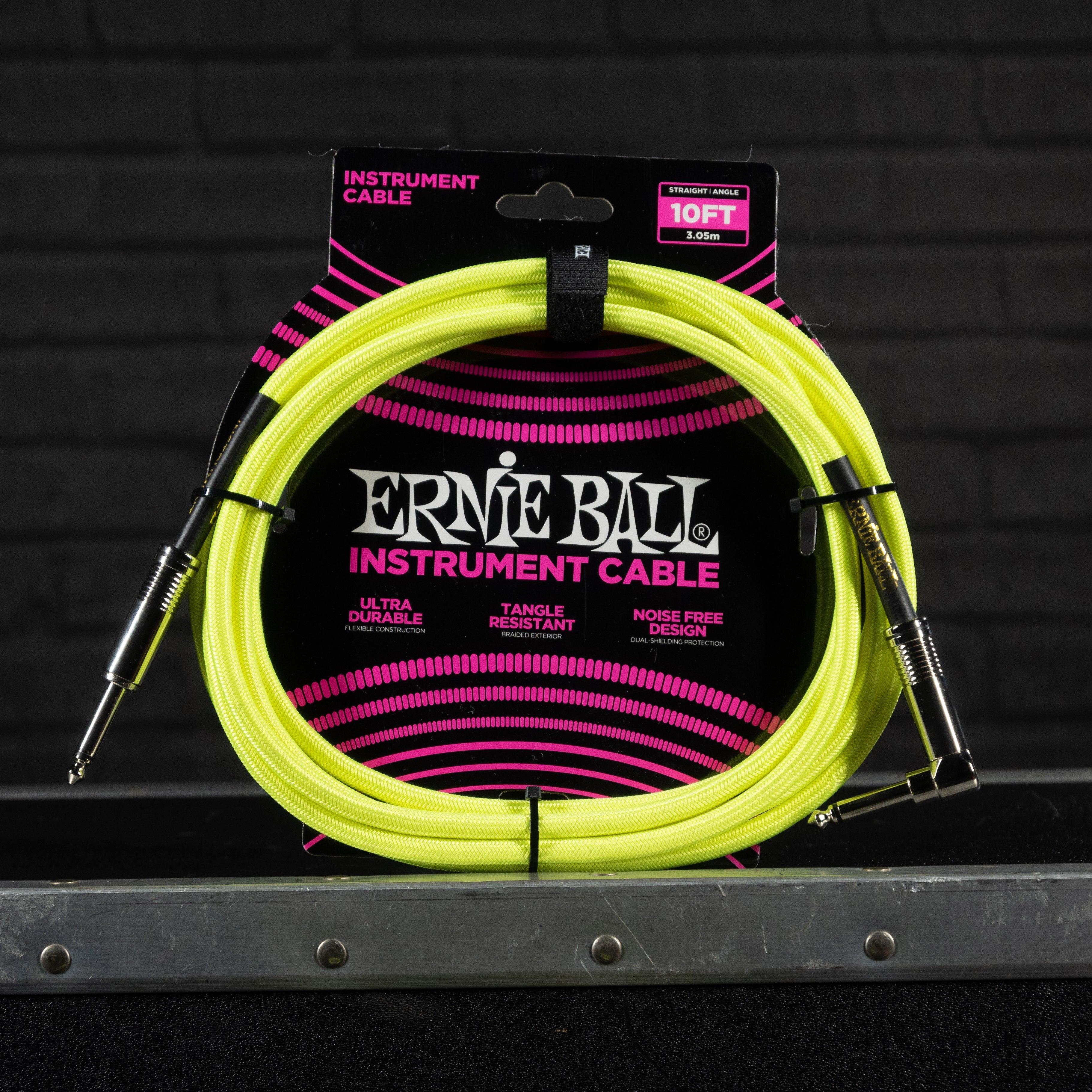 Ernie Ball 10' Braided Straight/Angle Instrument Cable Neon-Yellow - Impulse Music Co.