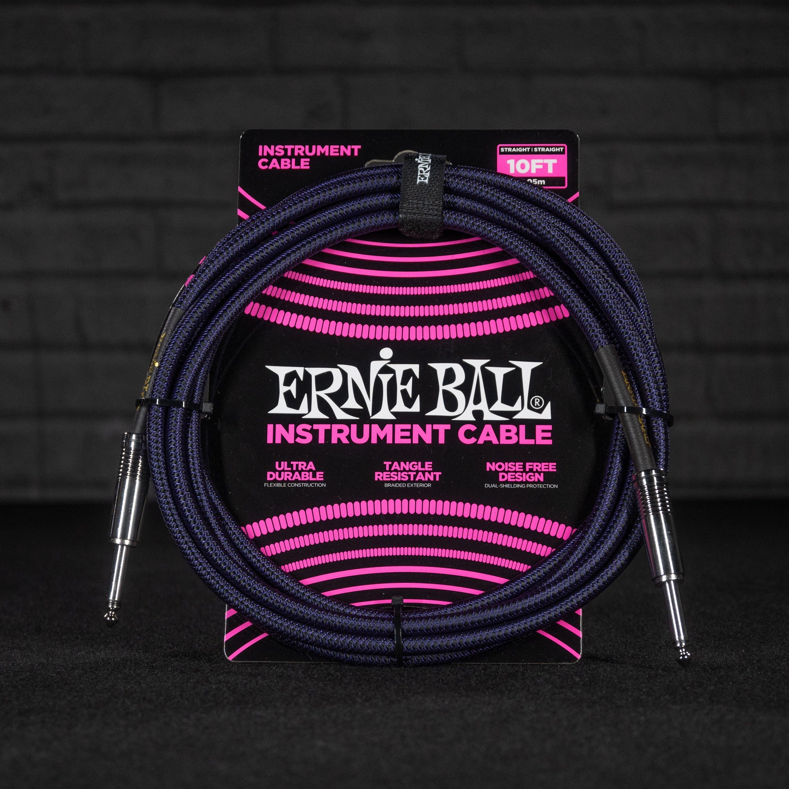 Ernie Ball 10 Foot Braided Straight / Straight Instrument Cable - Purple Black - Impulse Music Co.