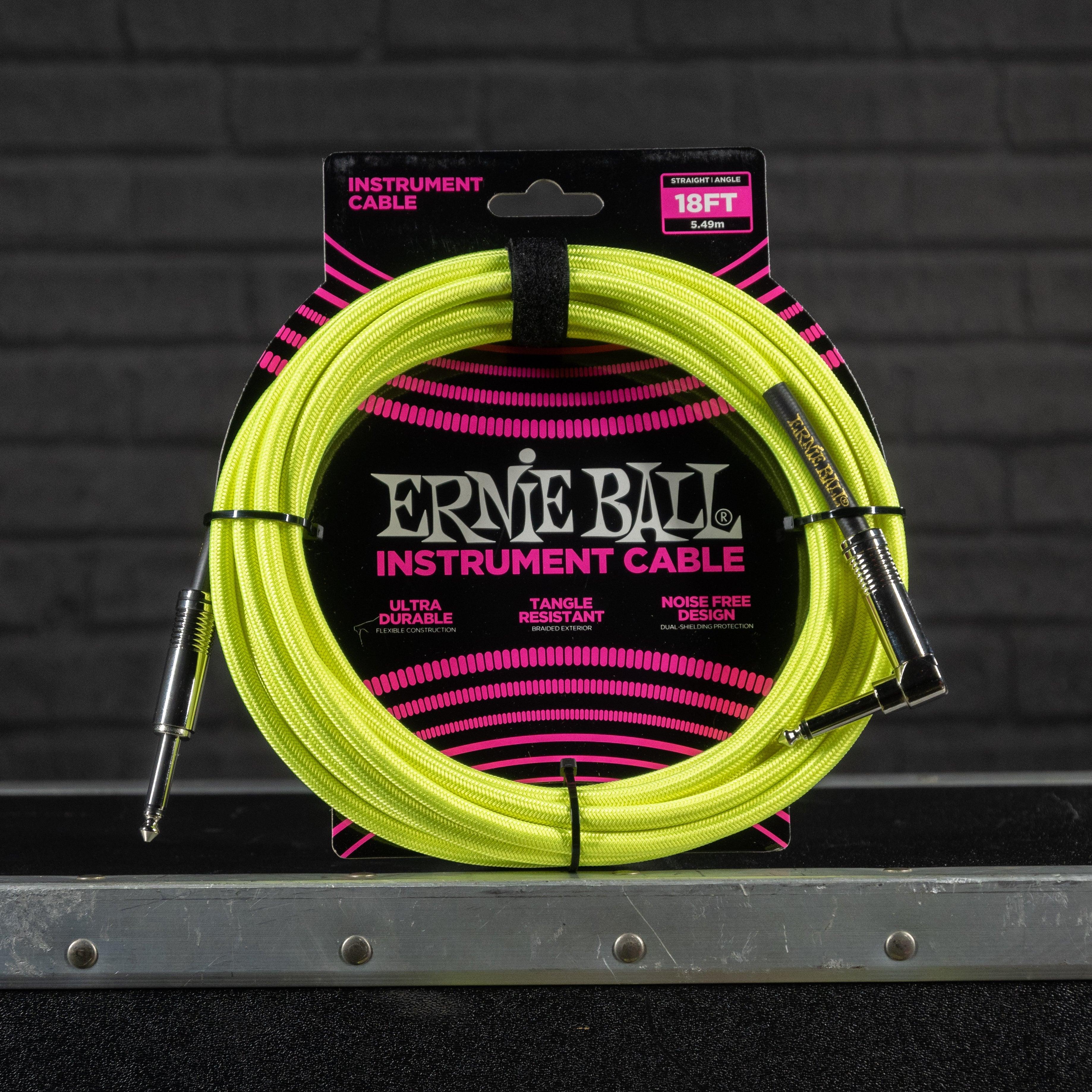 Ernie Ball 18' Braided Straight/Angle Cable Neon-Yellow - Impulse Music Co.