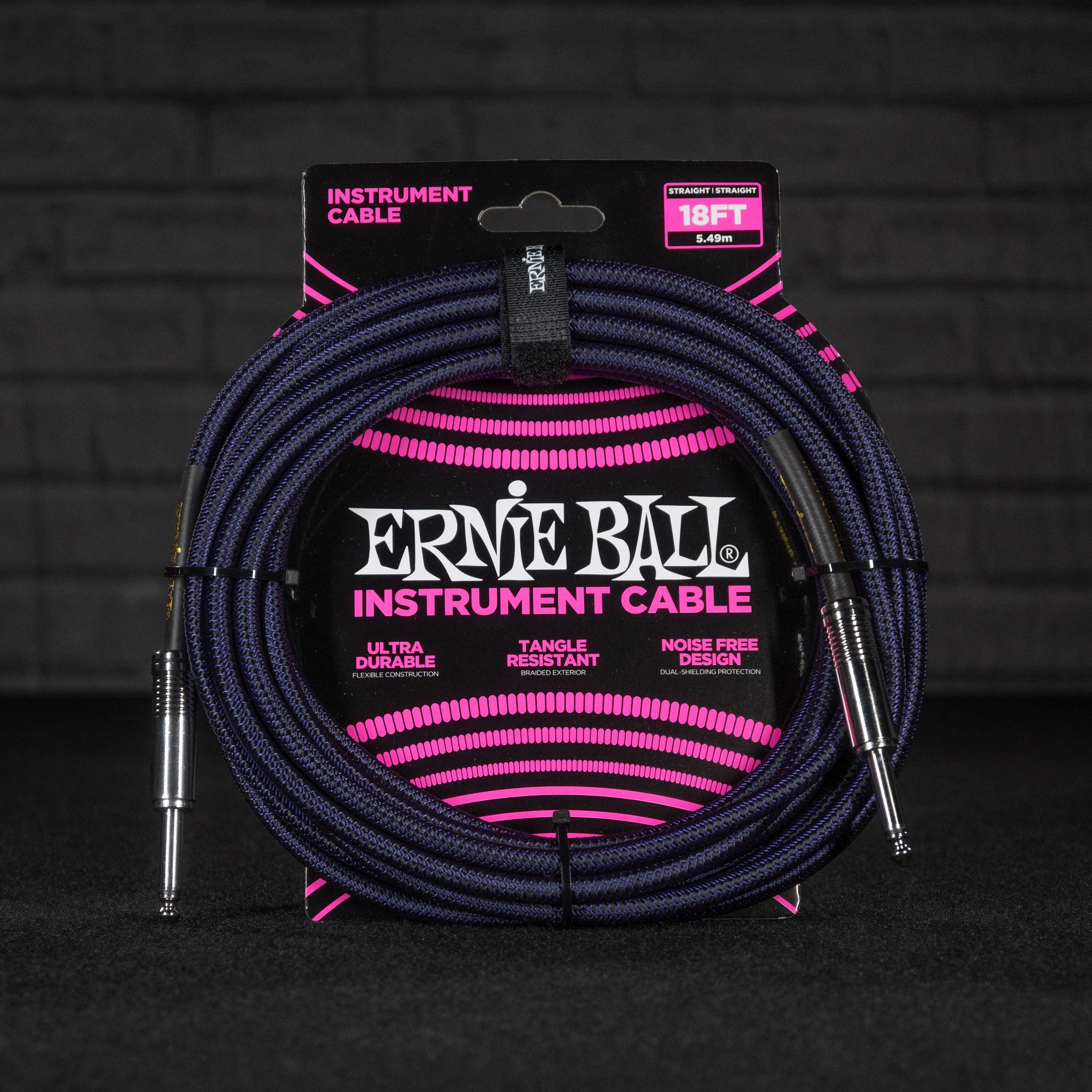 Ernie Ball 18 Foot Braided Straight / Straight Instrument Cable - Purple Black - Impulse Music Co.
