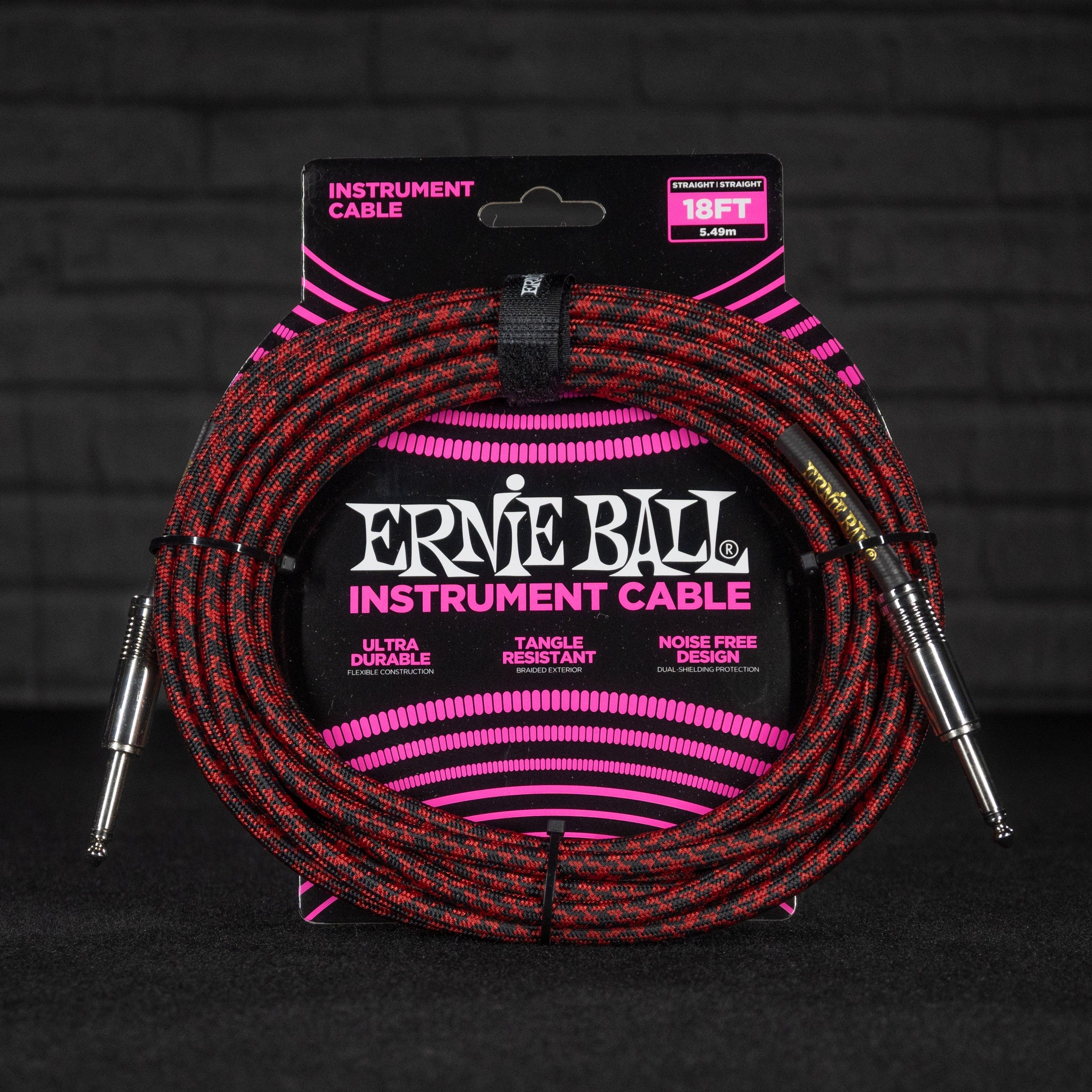 Ernie Ball 18 Foot Braided Straight / Straight Instrument Cable - Red Black - Impulse Music Co.