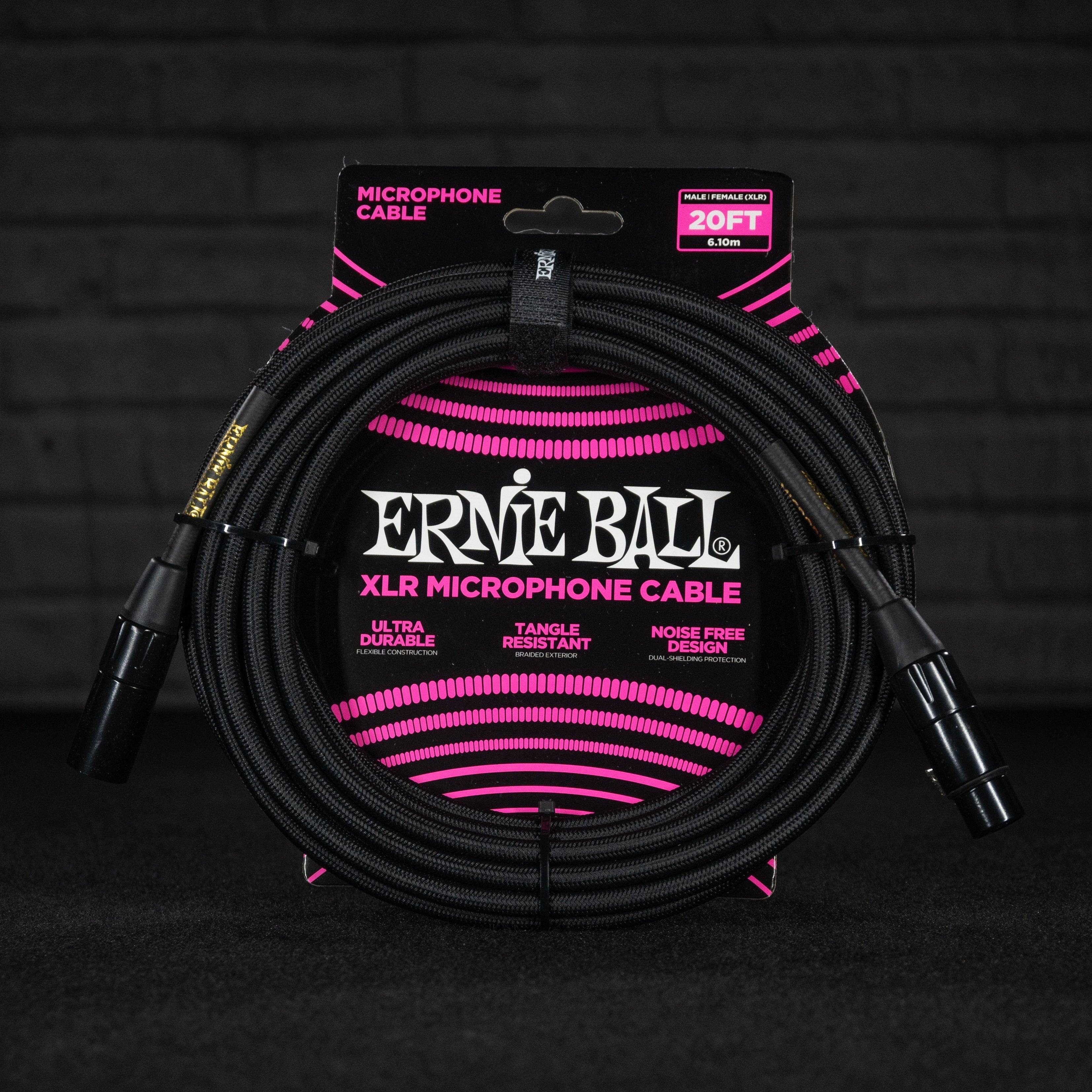 Ernie Ball 20 Foot Braided Male / Female XLR Microphone Cable (Black) - Impulse Music Co.
