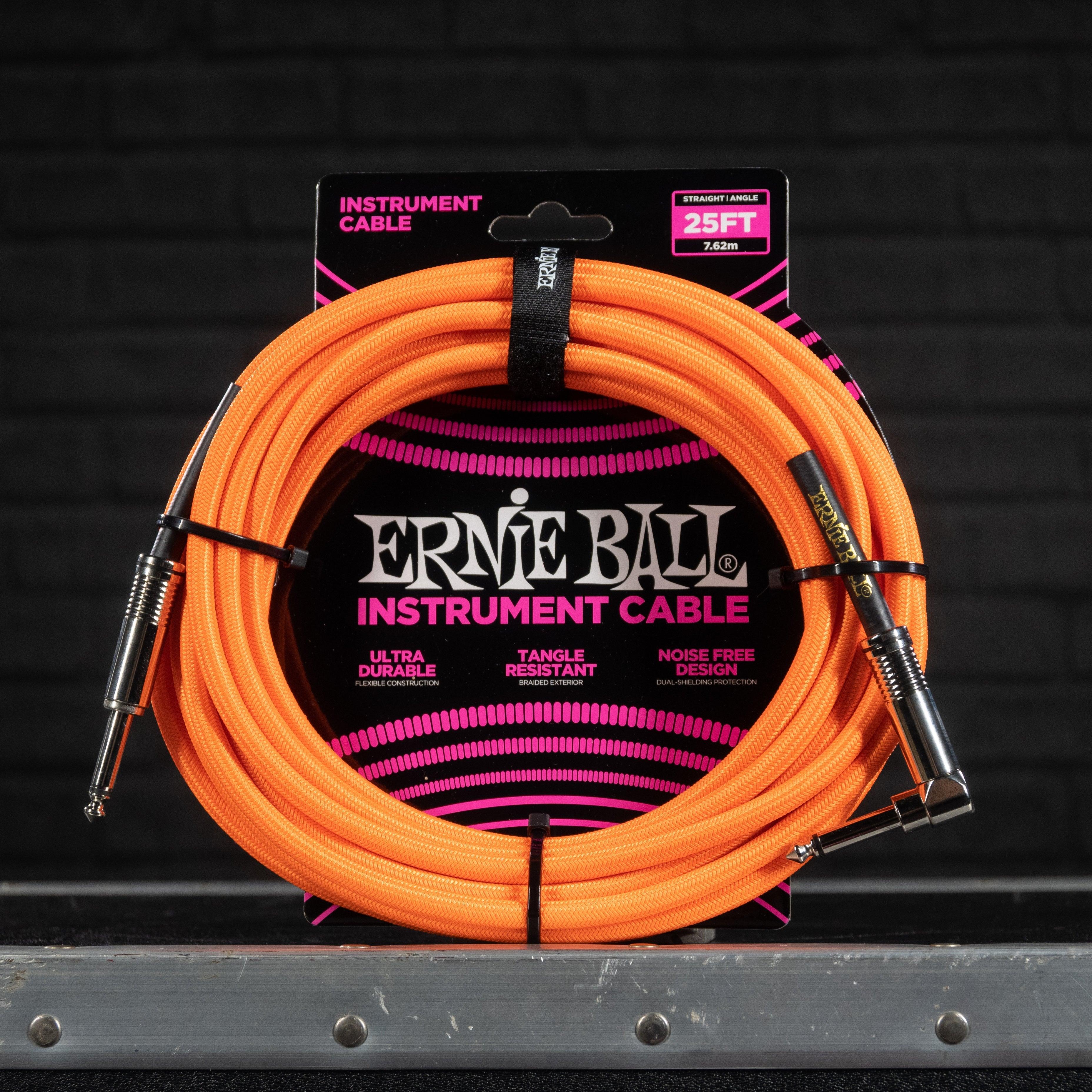 Ernie Ball 25 ft. Braided Straight/Angle Instrument Cable - Neon Orange - Impulse Music Co.