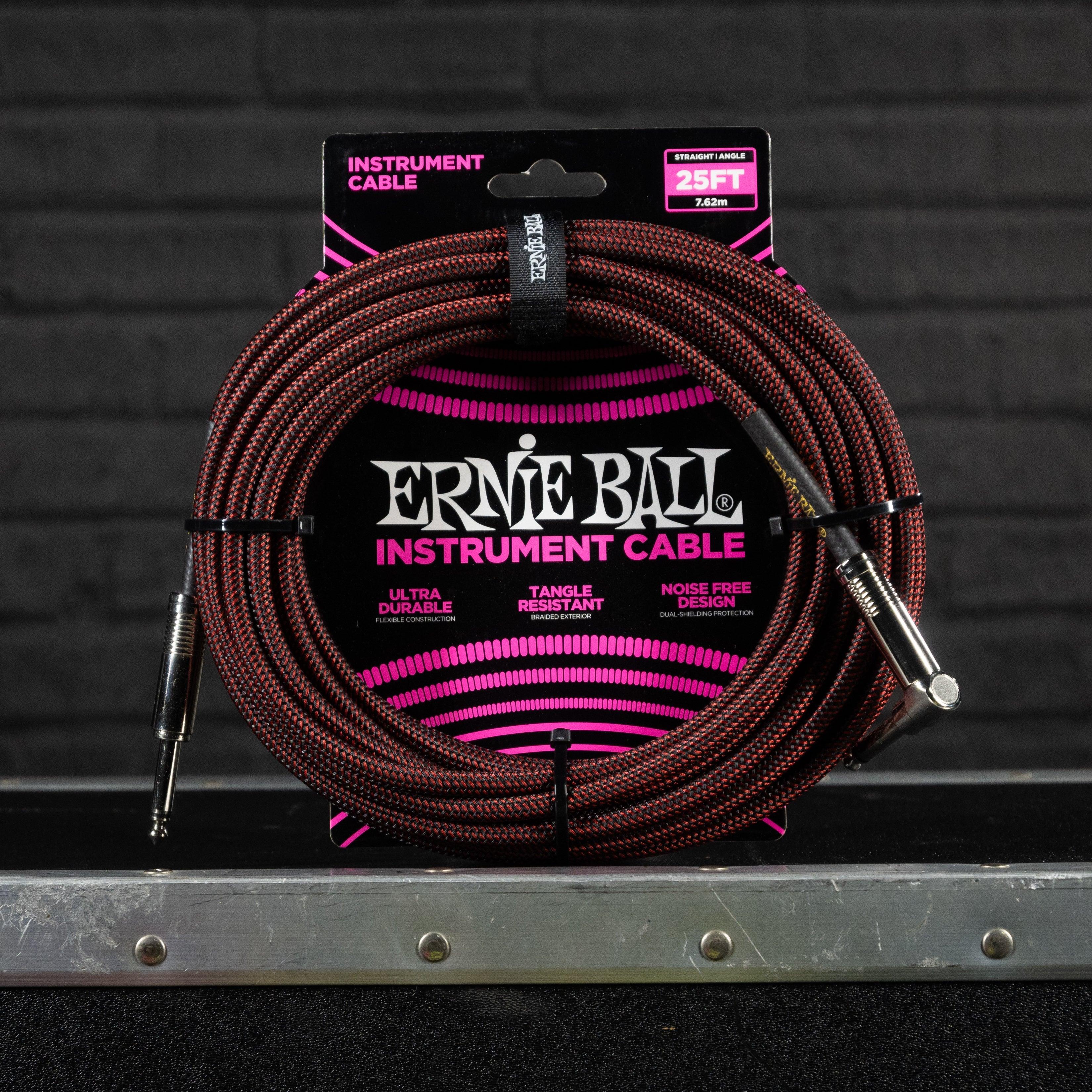 Ernie Ball 25' Straight/Angle Instrument Cable Black/Red - Impulse Music Co.