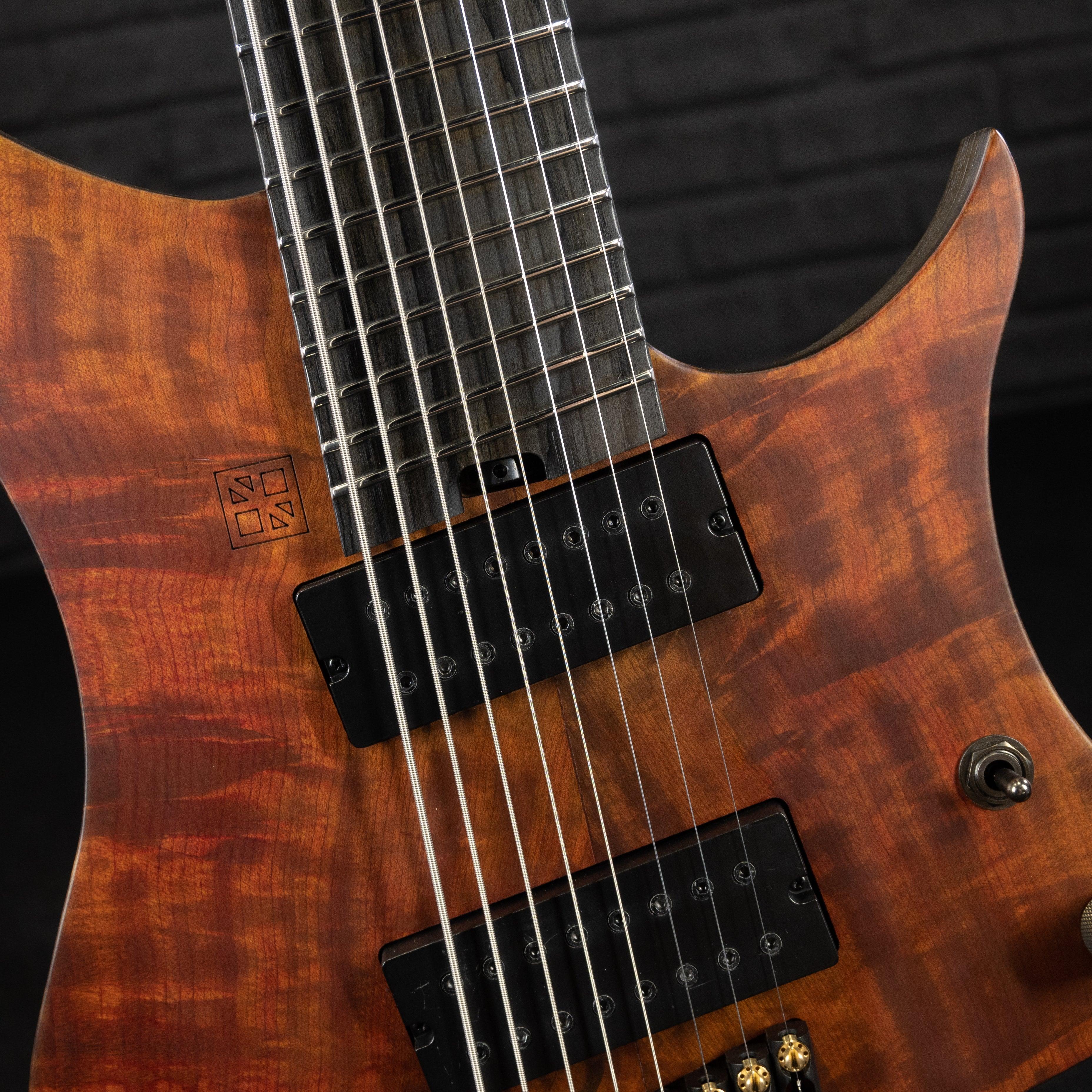 GOC Materia Headless Guitar 8 String E Series (Worn Red Flame) #00424 - Impulse Music Co.