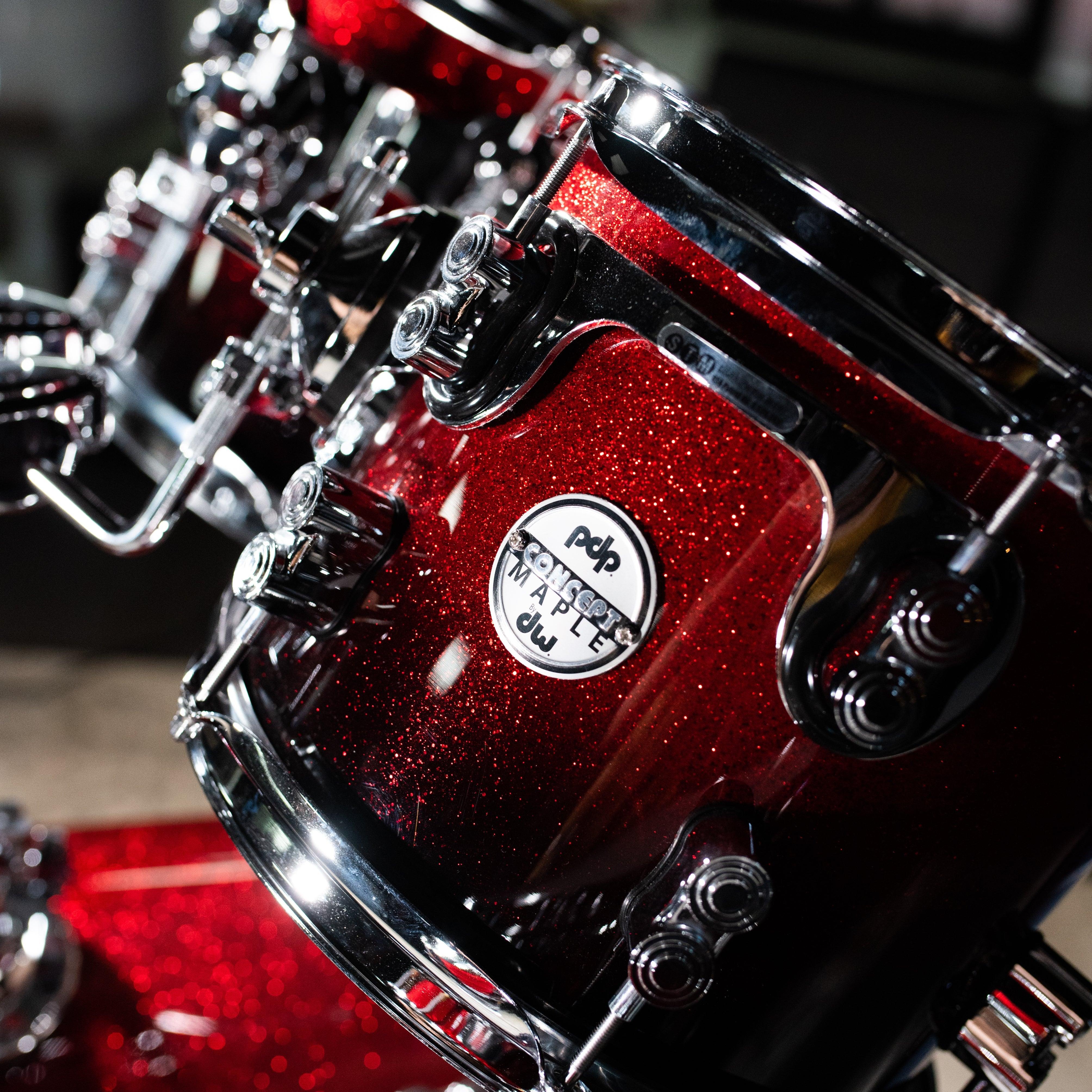 PDP Concept Maple Red To Black Sparkle Fade 5pc Drumkit - Impulse Music Co.
